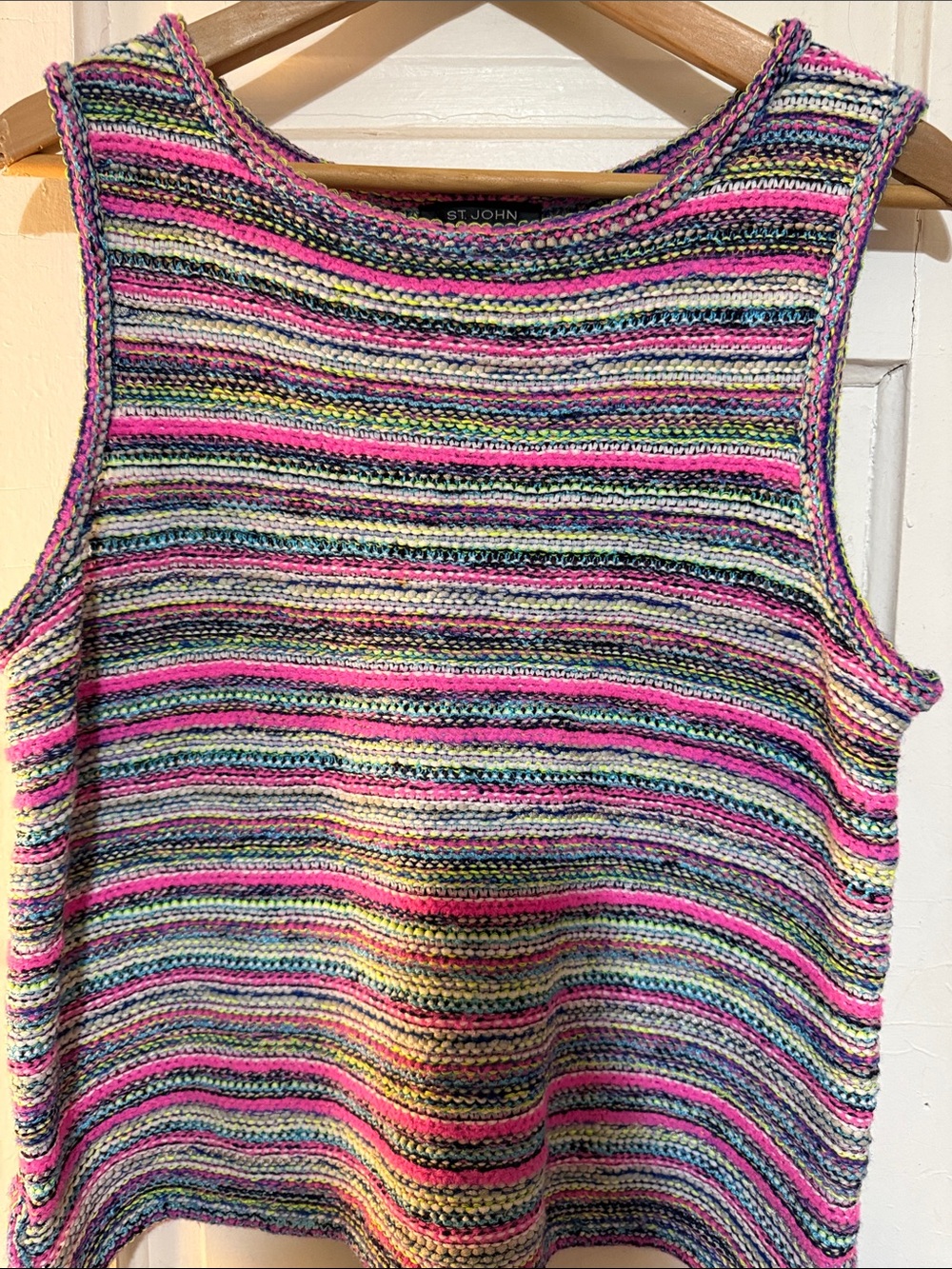 St. John Multicolor Striped Knit Tank Top - Pink, Yellow, Blue